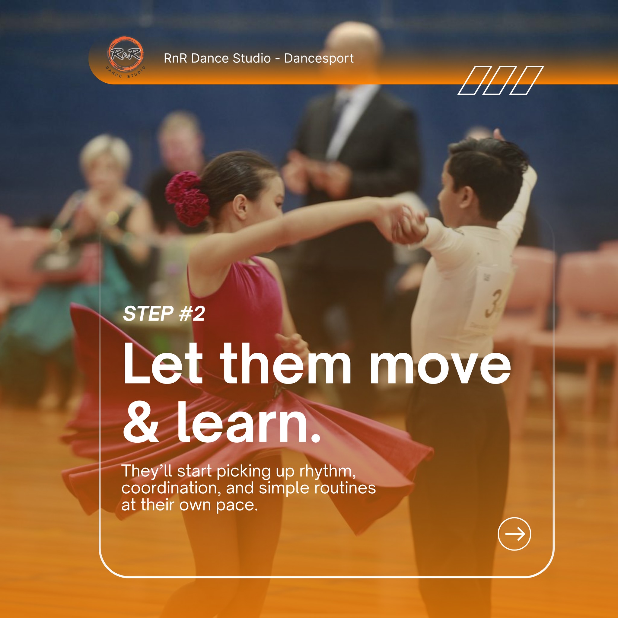 Young dancesport students learning movement and rhythm together